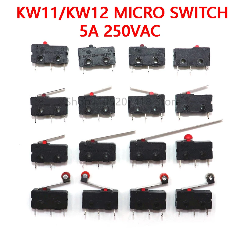 10 PCS KW11 KW12 Micro Switch 2/3Pin NO/NC Mini Limit Switch 5A 250VAC KW11-3Z Roller Arc lever Snap Action Push Micro switches