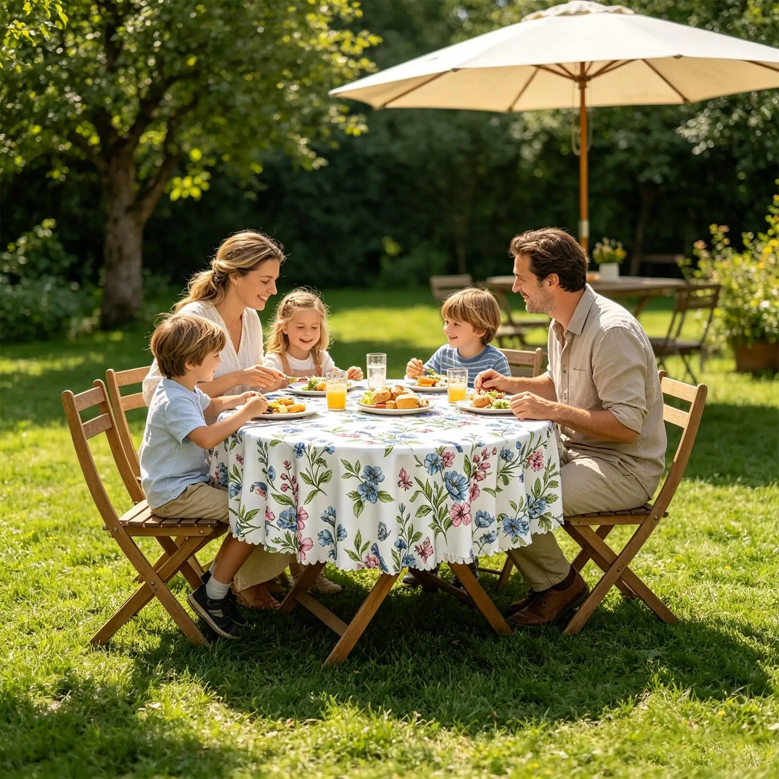 60 Inch Round Tablecloth Floral Rustic Washable Boho Decorative Protector for Kitchen Dining Room Family Gathering Party