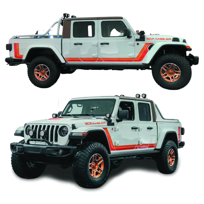 

Car Body Waist Line Red with Orange Stripe Sticker Hood Vinyl Graphics Overlay Wrap Kit Decal for Jeep Gladiator JT Scrambler