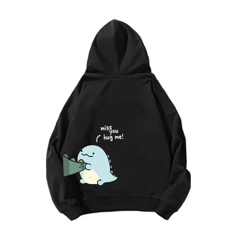 Unisex üstleri bahar sonbahar erkek kadın kazaklar çift kapşonlu Y2k giysileri komik dinozor baskı Hoodies uzun kollu kazak