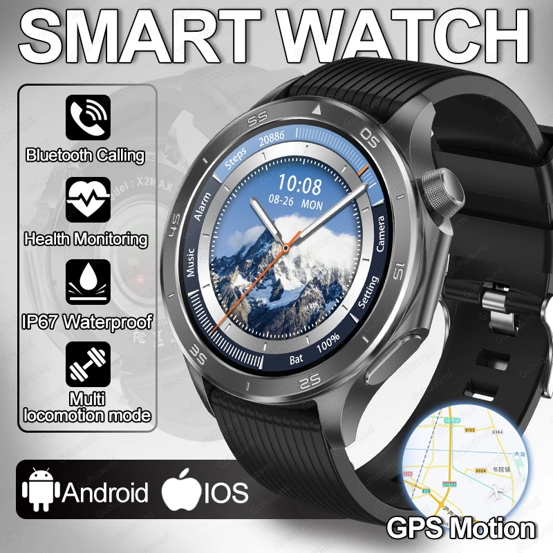 

2025 New Men GPS Track Compass Smart Watch AMOLED HD Screen Bluetooth Call Heart Rate IP68 Waterproof SmartWatch For Android IOS