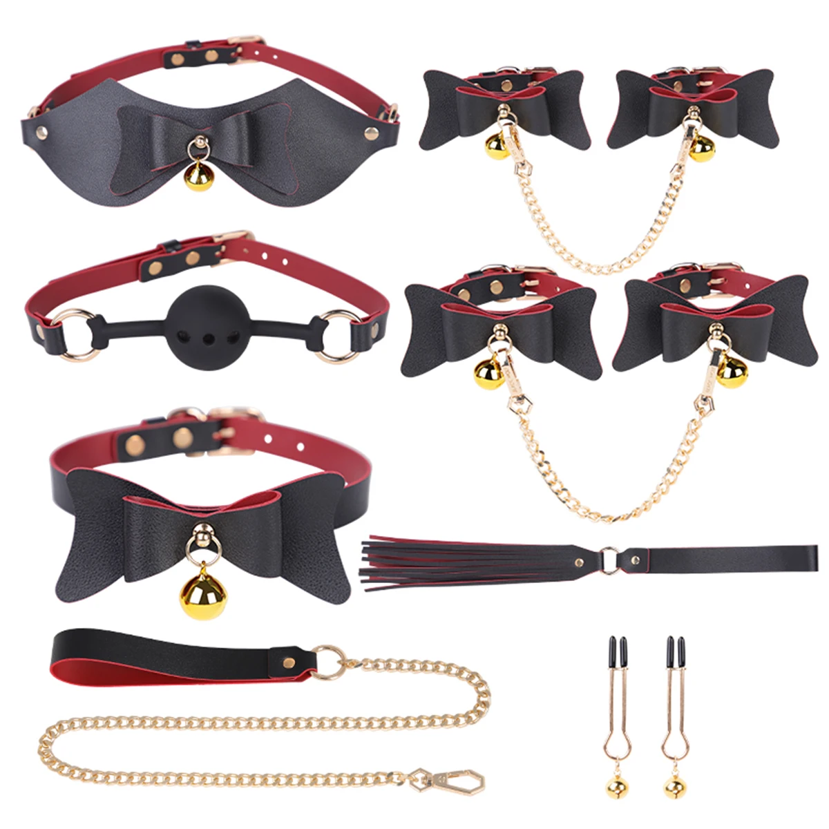 BLACKWOLF Bell 8pcs BDSM Set for Couples Bondage Kits Bdsm Adult Toys Cosplay Game Sex Toys Bow Handcuffs Collar Styles