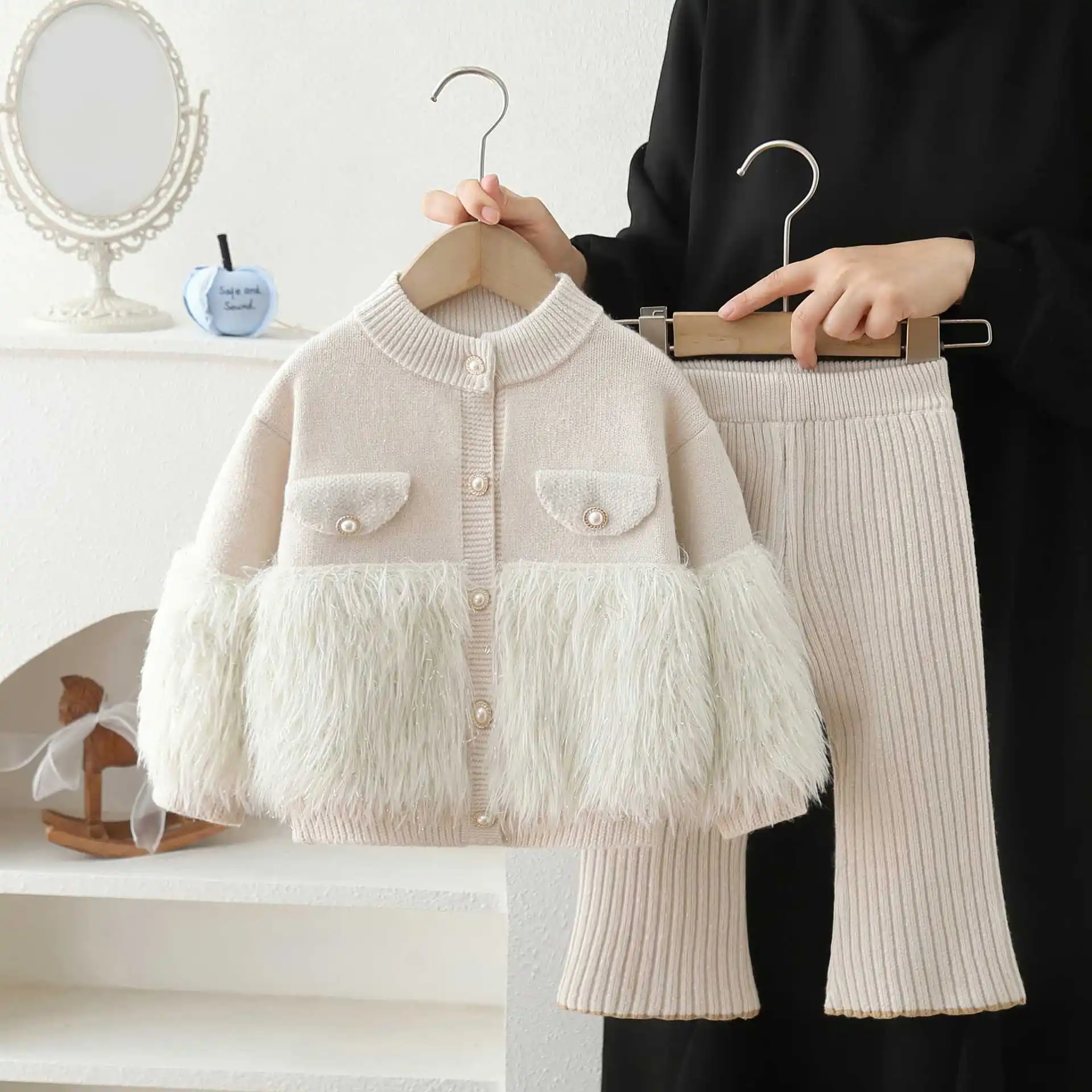 Solid Color Cardigan Knitted Set 2026 New Children's Sweater Autumn and Winter Two-piece Set