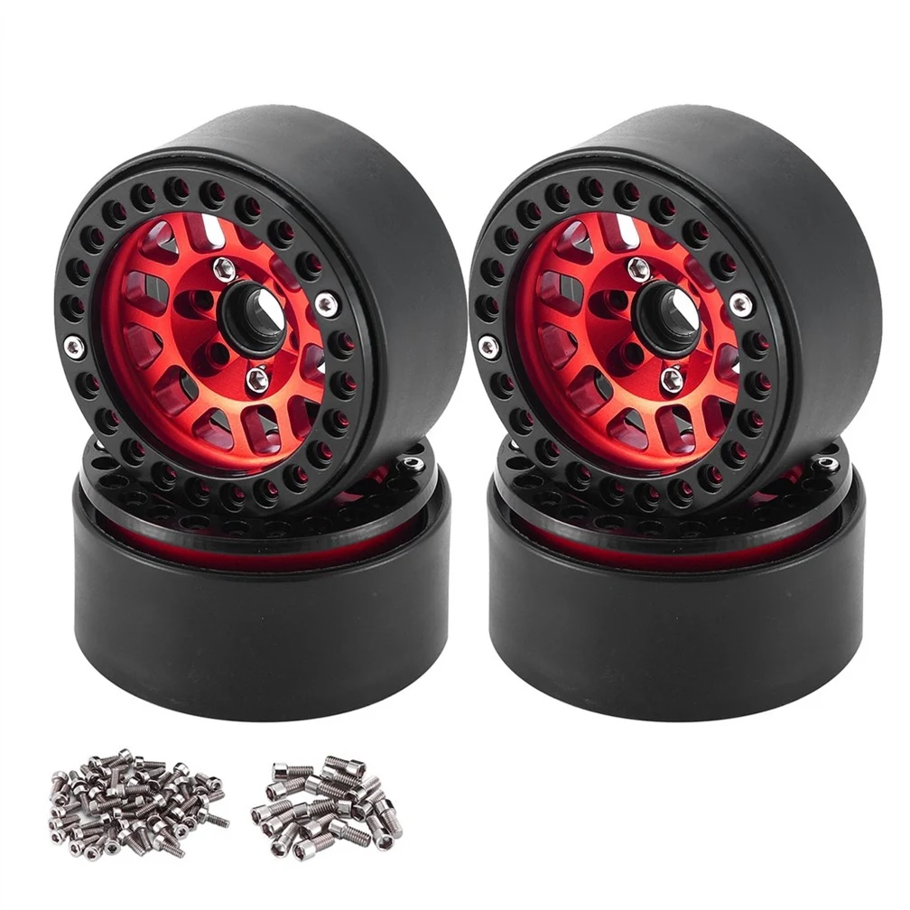 【CYBER MONDAY】4PCS 1.9 Metal Beadlock Wheel Hub Rim for 1/10 RC Crawler SCX10 90046 AXI03007 TRX4 D90,Red