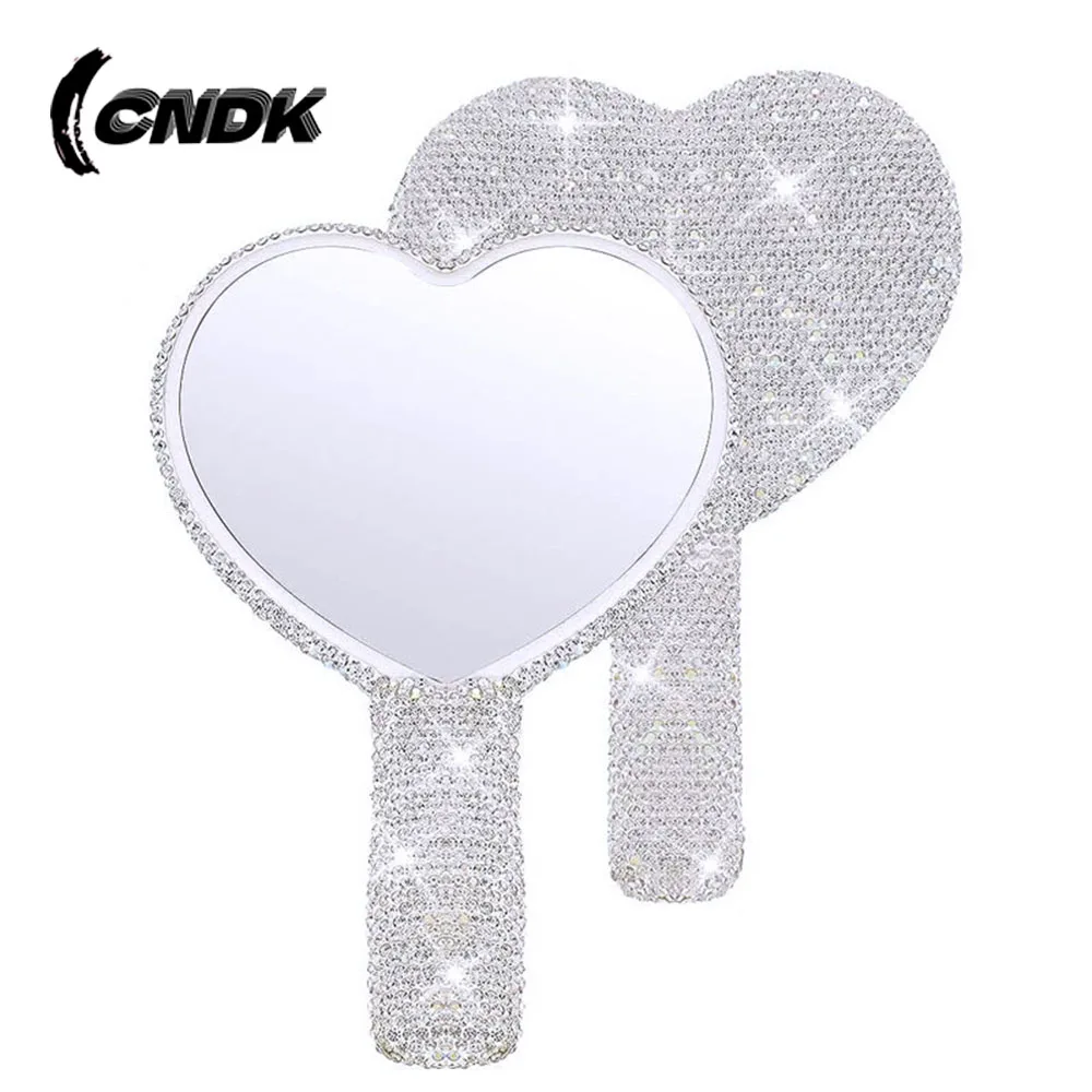 Diamond Eyelash Extension Handheld Makeup Mirror Heart Shape Makeup Vanity Mirror with Handle Hand Mirror Makeup Mirrors