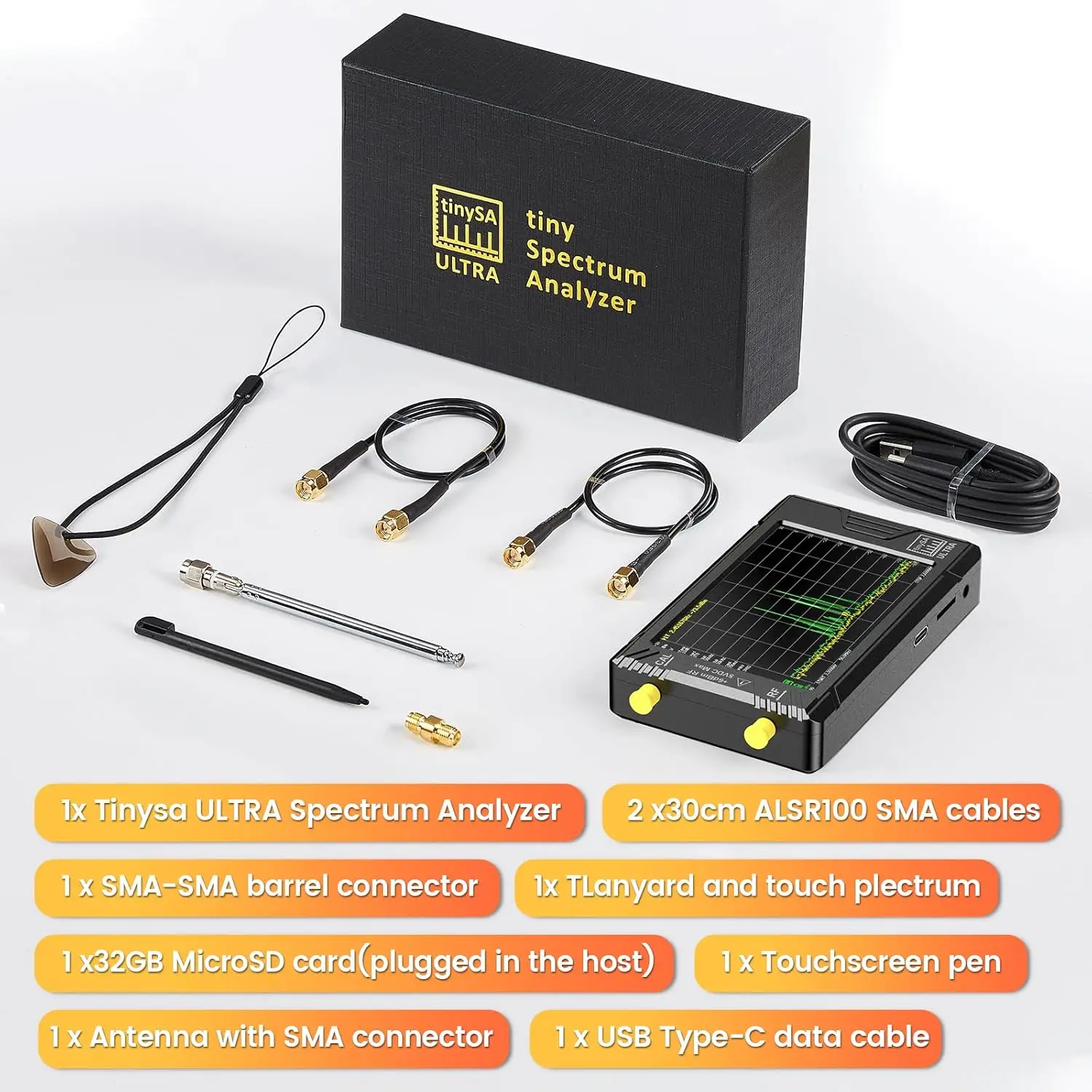 Analisador de espectro SeeSii TinySA ULTRA 4 "Display 100kHz a 5,3GHz com cartão de 32GB versão V0.4.5.1 Novo analisador minúsculo portátil