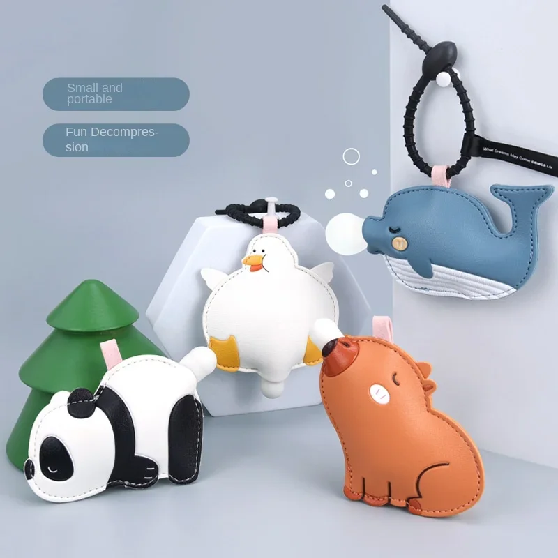 2024 Creative Bubble Blowing Keychain Pendant Animal Cartoon Decompression PU Doll Men and Women Hanging Bag Pendant Small Gift