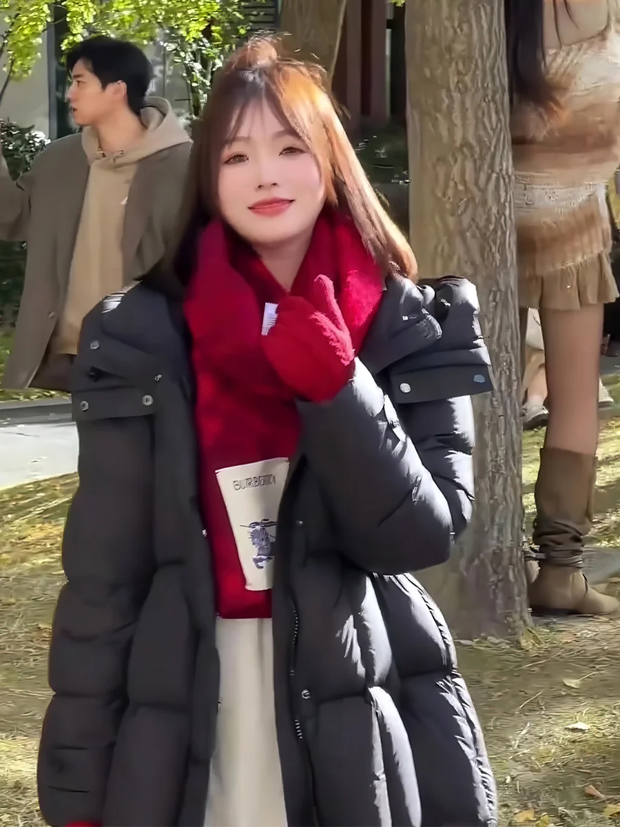 Ele Bla Hooded down Jaet Women's Puffer Coat Cloudlike Fluffy Outerwear Winter Faion Thin Design Commute Sle