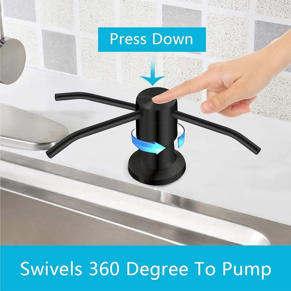 مضخة توزيع صابون حوض المطبخ، أنبوب طويل من الفولاذ المقاوم للصدأ متين، سهل التركيب تحت الحوض، حاوية صابون موفرة للمساحة