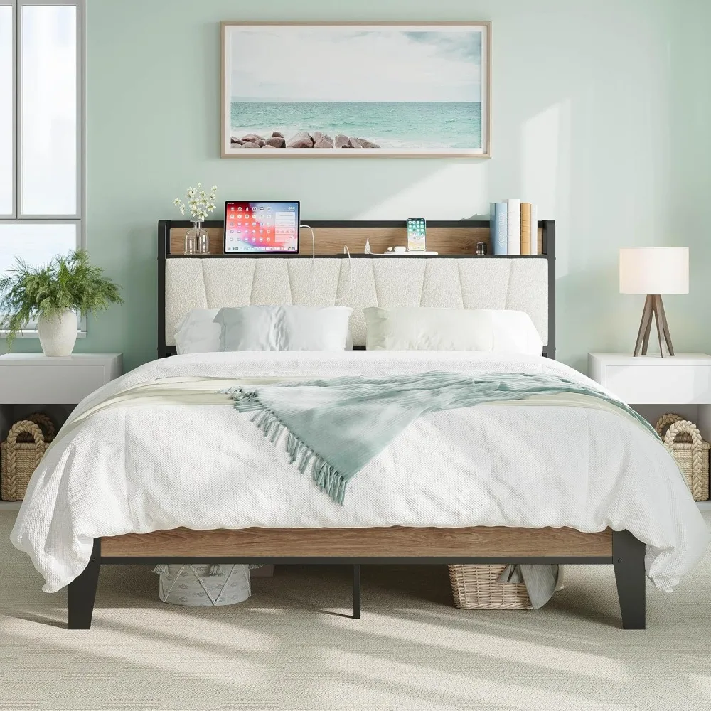 

LIKIMIO Queen Bed Frames, Storage Headboard with Charging Station, Solid and Stable, Noise Free, No Box Spring Needed, Easy Asse