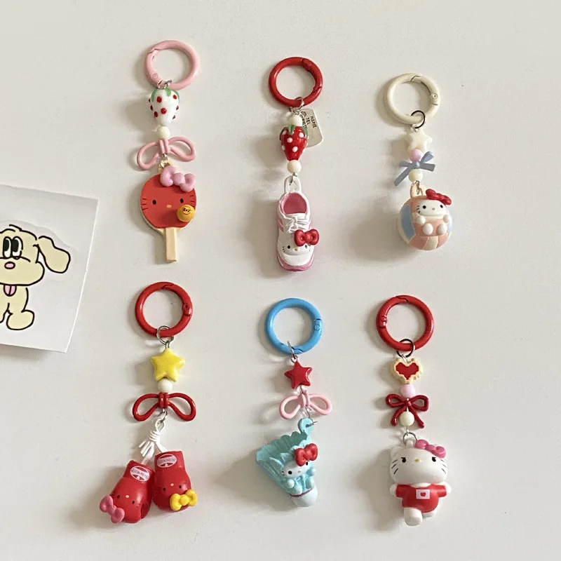 

Hello Kitty Keychain Cartoon Sports Series Hand Drawn Bead Bag Pendant Cute Anime Desktop Decoration Wholesale Girl Students