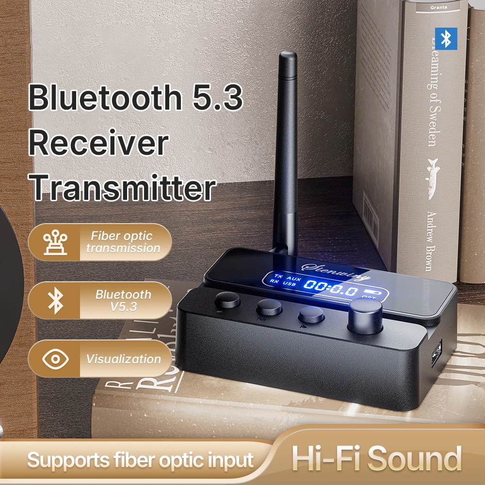 Bluetooth 5.3 Transmitter Receiver HiFi OPT Optical /AUX 3.5mm/RCA/USB/U-Disk 15M Range 400mAh RX/TX 2-in-1 For TV PC Speaker