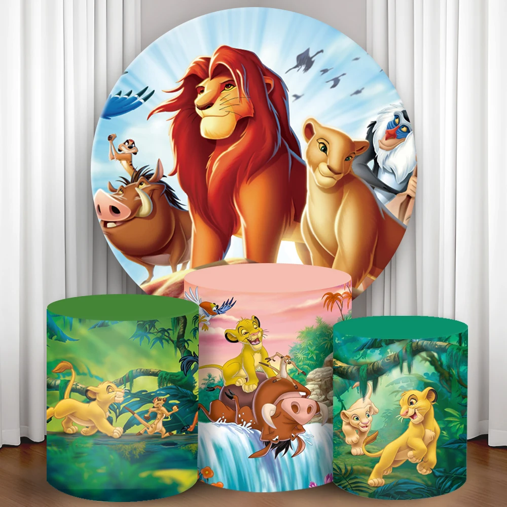 

Disney Simba Theme Round Cylinder Backdrop Cover The King Lion Kid Birthday Party Cylindrical Cake Table Cover Party Photo Decor