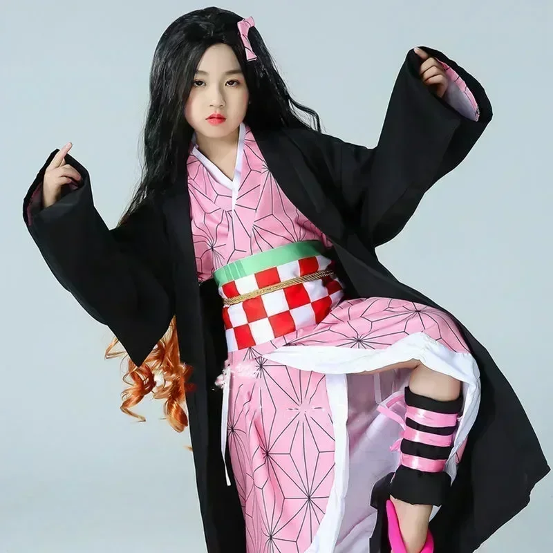 Kids Cosplay Anime Demon Slayer Kimetsu no Yaiba Kamado Nezuko Cosplay Costume Kids Kimono Halloween Costume For Kids Girls Boys