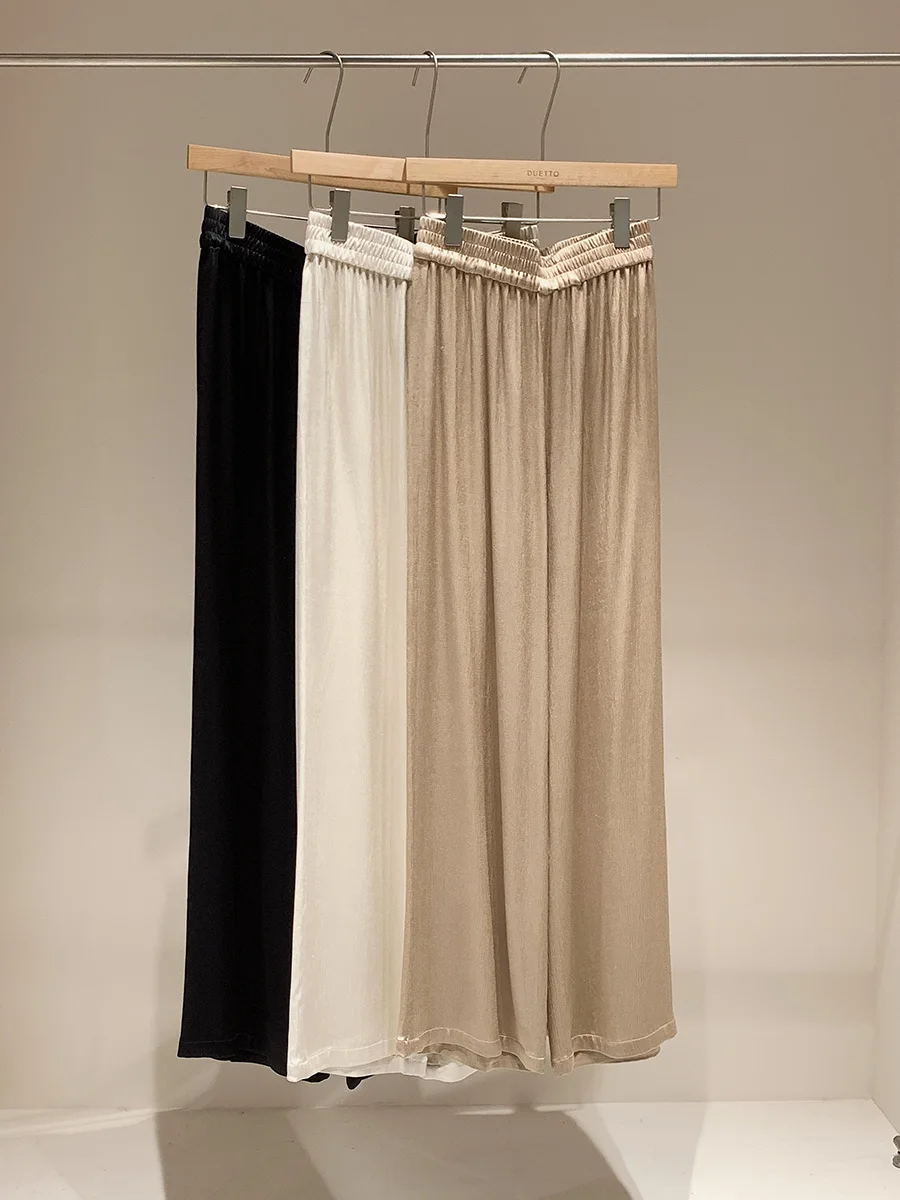 

Брюки Duetto с высокой талией и широкими штанинами, из сатинового блестящего ацетата, повседневные, для женщин, коллекция весна, для работы и отдыха