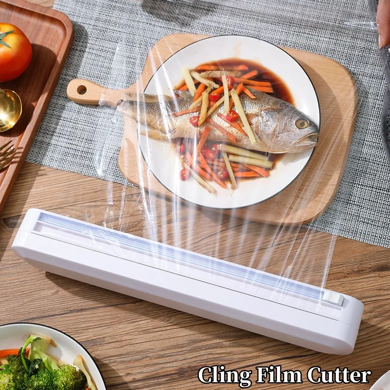 Household Cling Film Cutter Kitchen Food Wrap Dispenser Cutter Cling Film Wrap Dispenser Sharp Cutter Storage Kitchen Tool