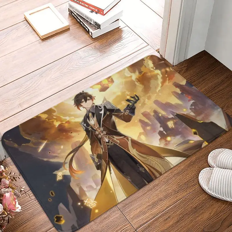 Zhongli Genshin Impact Floor Door Kitchen Bathroom Mat Outdoor Japan Anime Gaming Doormat Toilet Entrance Rug Carpet Footpad