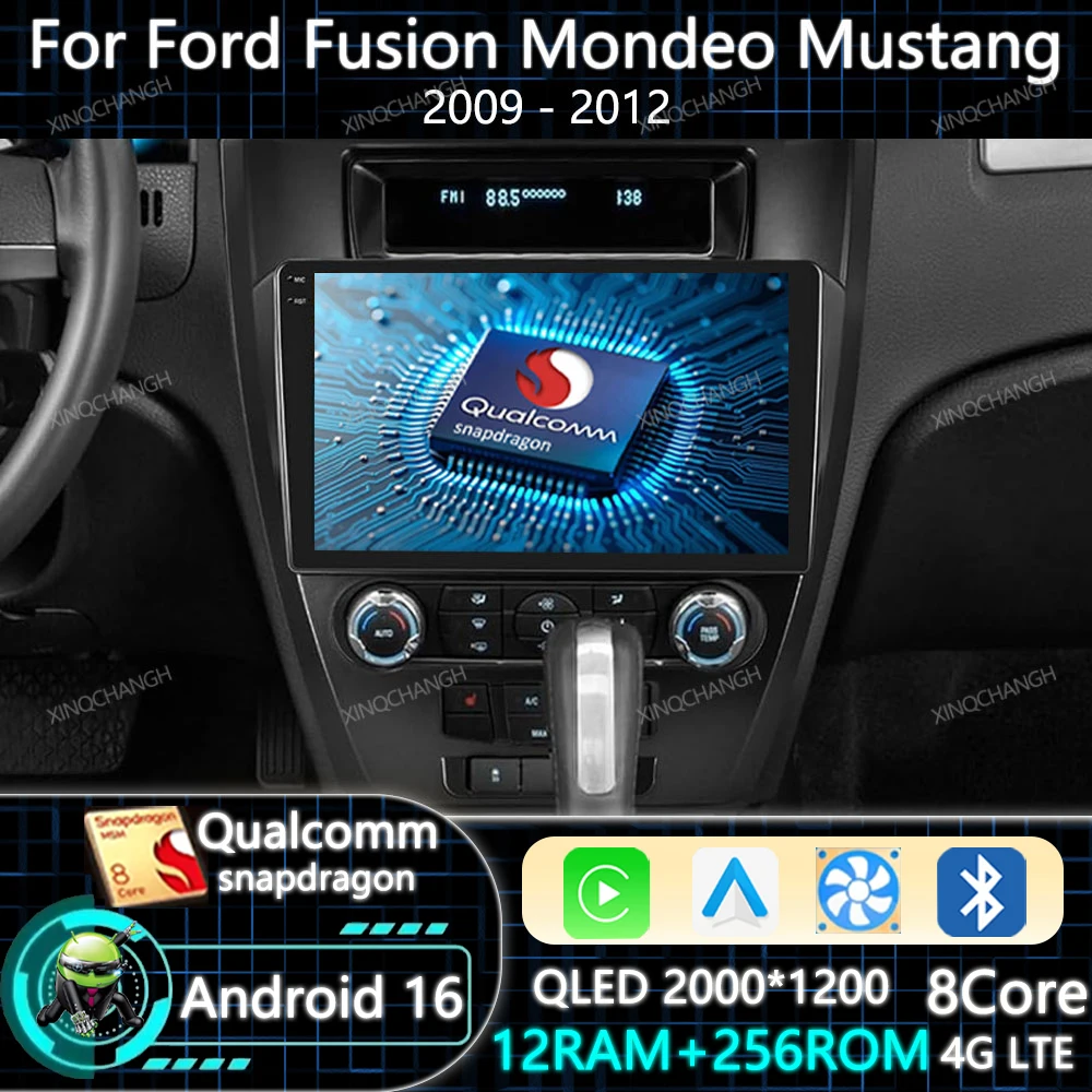 Android 16 Car Radio Carplay Auto For Ford Fusion Mondeo Mustang 2009 - 2012 GPS Multimedia Video Player 4G LTE 5G WIFI Qualcomm