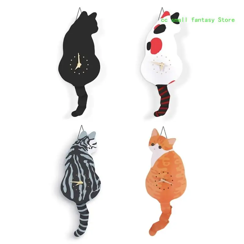 R3MA for Creative Wall Clock Naughty for Cat Wag Tail Clocks Quiet Swinging Clock for Home Bedroom Living Room Decoration Kid