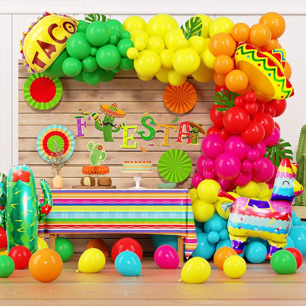 Mexican Carnival Party Decoration 159 Pieces Carnival Balloon Garland Arch Kit - Cactus American Camel Sombrero Taco Aluminum Foil Balloon Suitable for Taco Tuesday Birthday Decoration Baby Shower Carnival May 5Thday Party Supplies