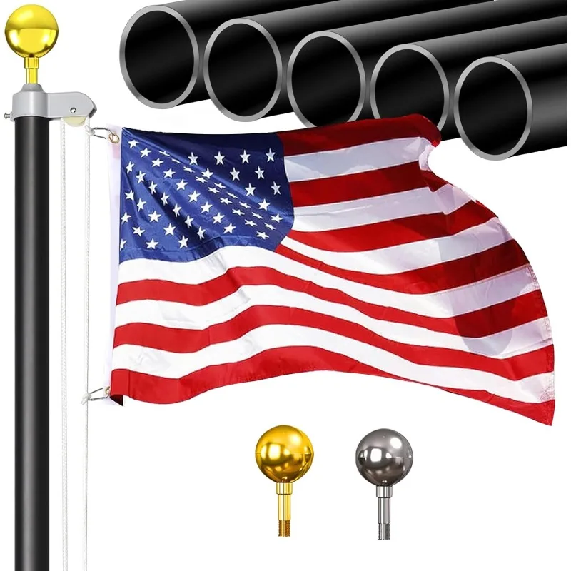 14 Gauge Sectional Flag Pole Kit, 16FT Extra Polyester American Flag and Golden Ball, for Residential or Commercial，home.