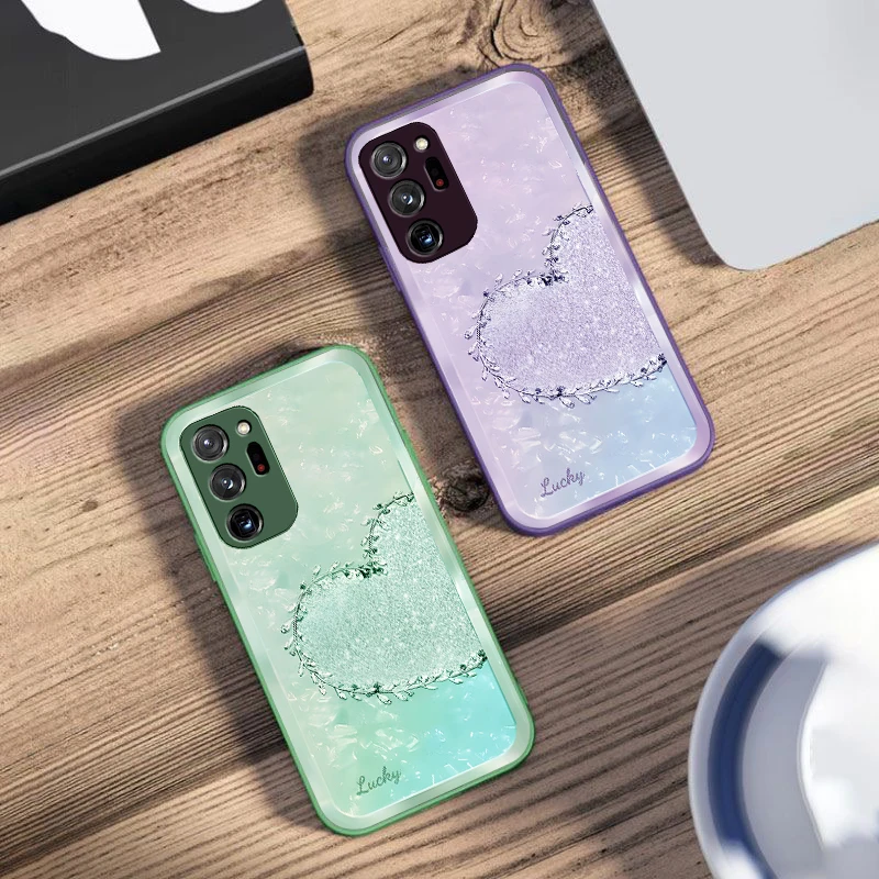 Colorful Diamond Love For Samsung Galaxy Note 8 9 10 PRO 20 Ultra A01 02 03 Core 04E 4G 12 13 5G Tempering Glass Phone Case