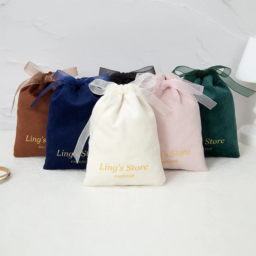

100Pcs Personalized Logo Soft Velvet Bag with Organza Wedding Gift Packaging Rings Keychain Bracelet Sunglasses Drawstring Pouch