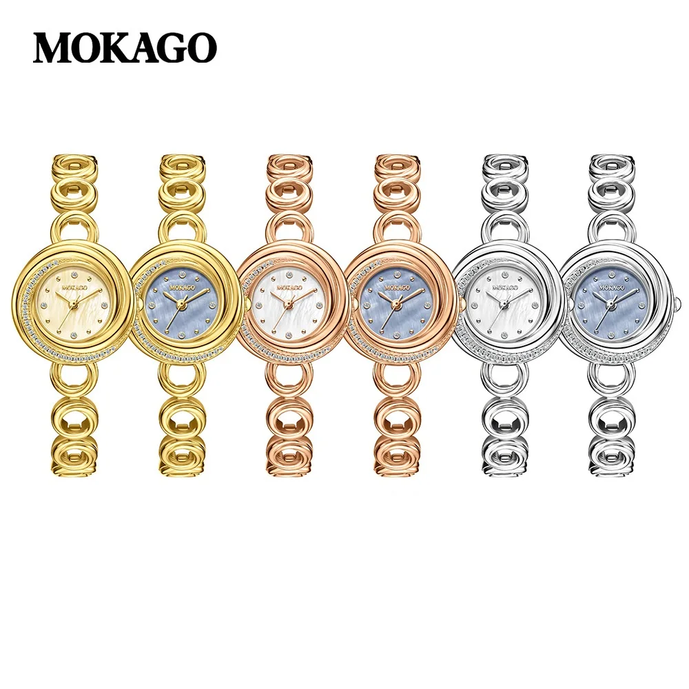 Orologio da donna al quarzo di lusso impermeabile quadrante in madreperla braccialetto stella diamante cinturino in rame orologio da polso elegante e versatile