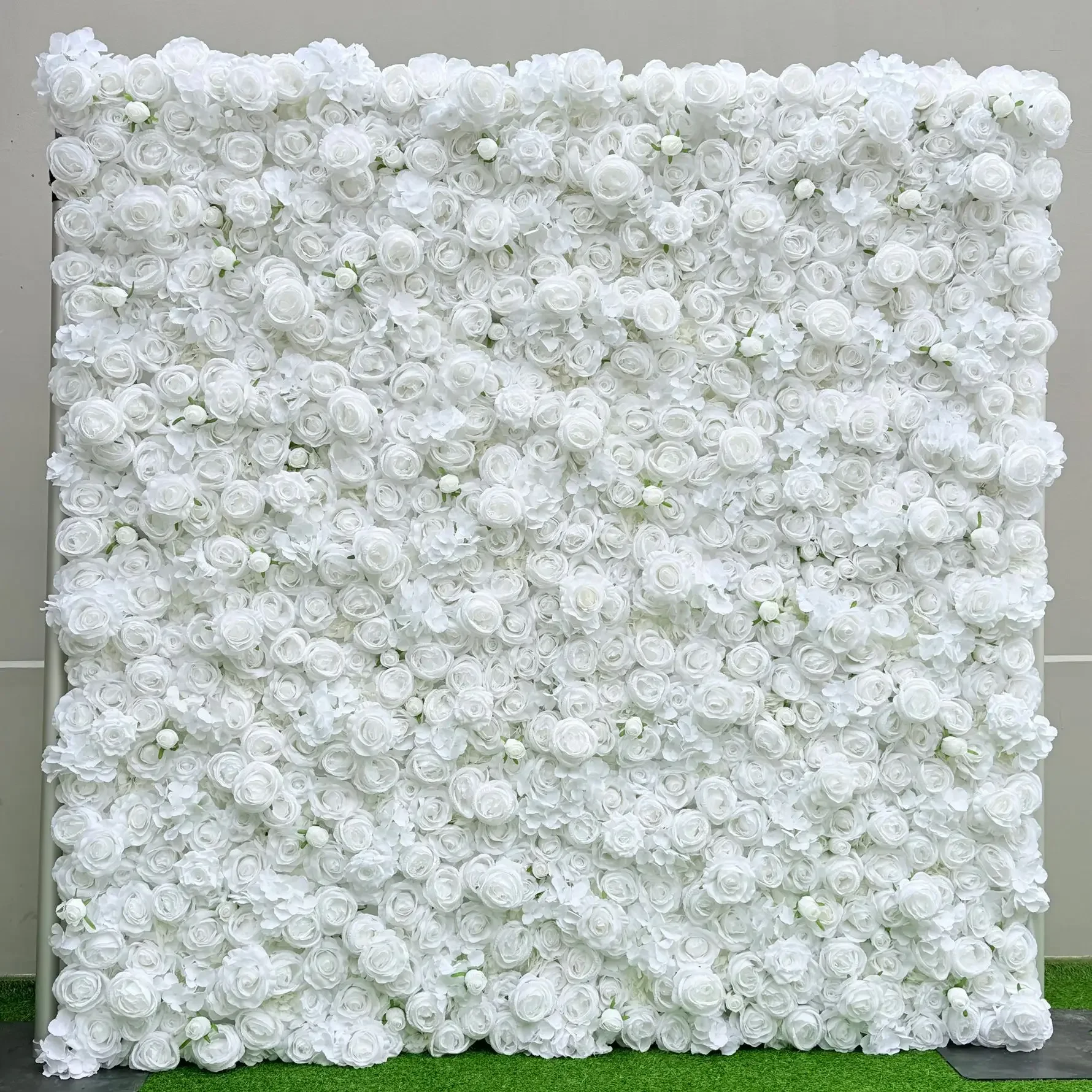 

White 3D artificial flower wall backdrop for wedding/birthday party/anniversary/proposal scene, easy to install