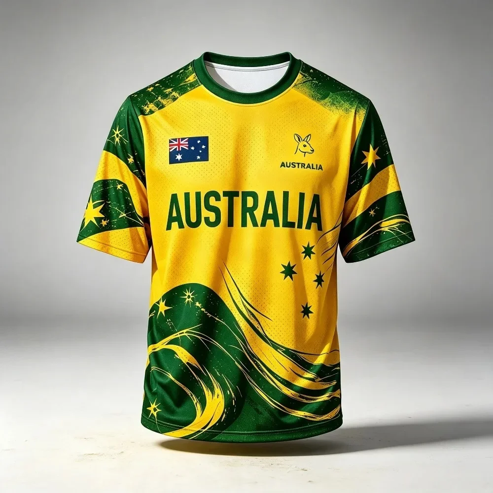 2026 Men Australia Fans Soccer Jersey Short Sleeve Round Neck Number 10 Football T-shirt 3D Print Breathable Sports Training Tee