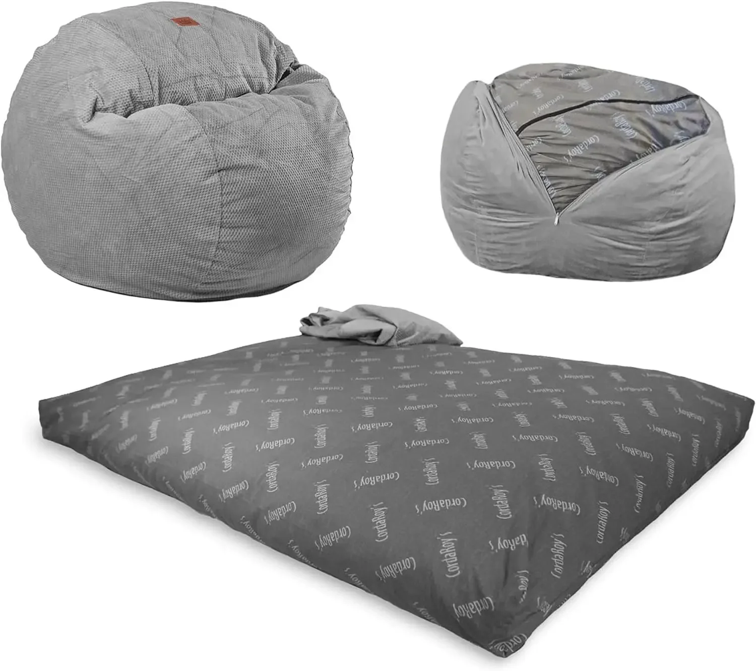 Chenille Bean Bag Chair, Convertible Chair Folds from Bean Bag to Lounger, As Seen on Shark Tank, Charcoal - Full Siz