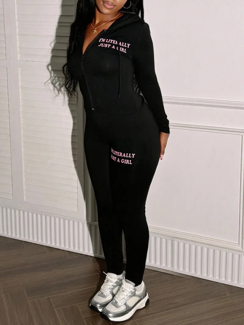 Streetwear 2-teiliges Set Damen Outfit Herbst Kleidung Damen Langarm Reißverschluss Kapuzenoberteil und Hose Sets Sportliche Trainingsanzüge Damen Sets