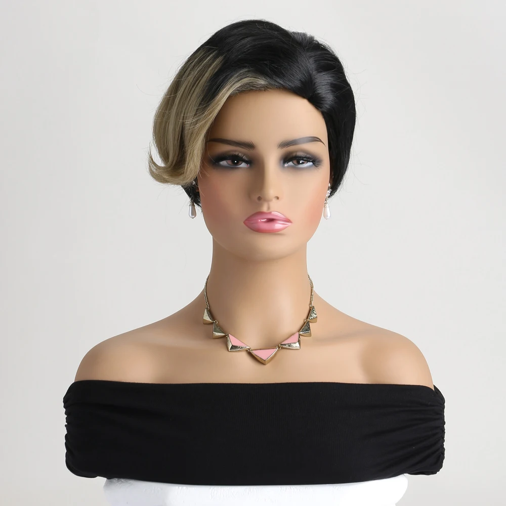 

10-дюймовые короткие вьющиеся синтетические парики с челкой для женщин, черные, золотисто-желтые, пушистые, термостойкие, вьющиеся волосы, парики для ежедневного использования