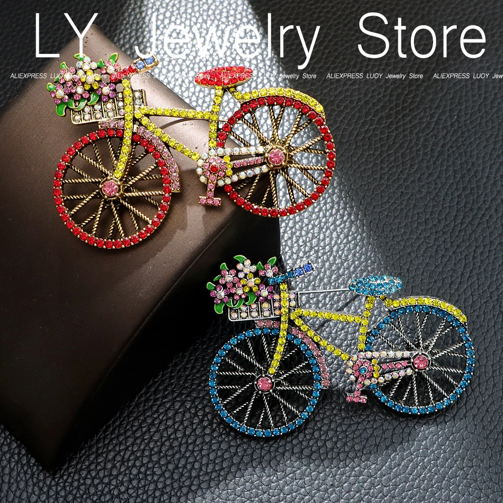Creative Bicycles Shaped Brooch Colorful Full Rhinestones Cycle Bike Lapel Pin For Women Ladies Daily Clothing Decor Accessories