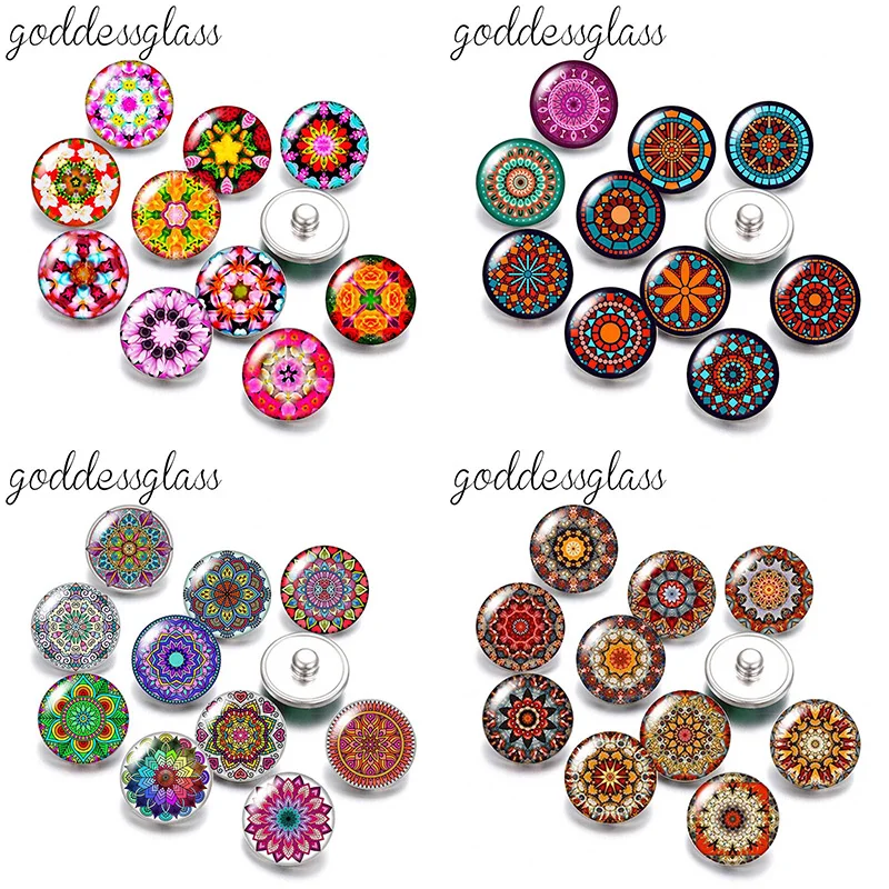New Round bohemia patterns Flowers colorful 10pcs mix photo 18mm/12mm snap buttons for 18mm/12mm snap jewelry DIY findings