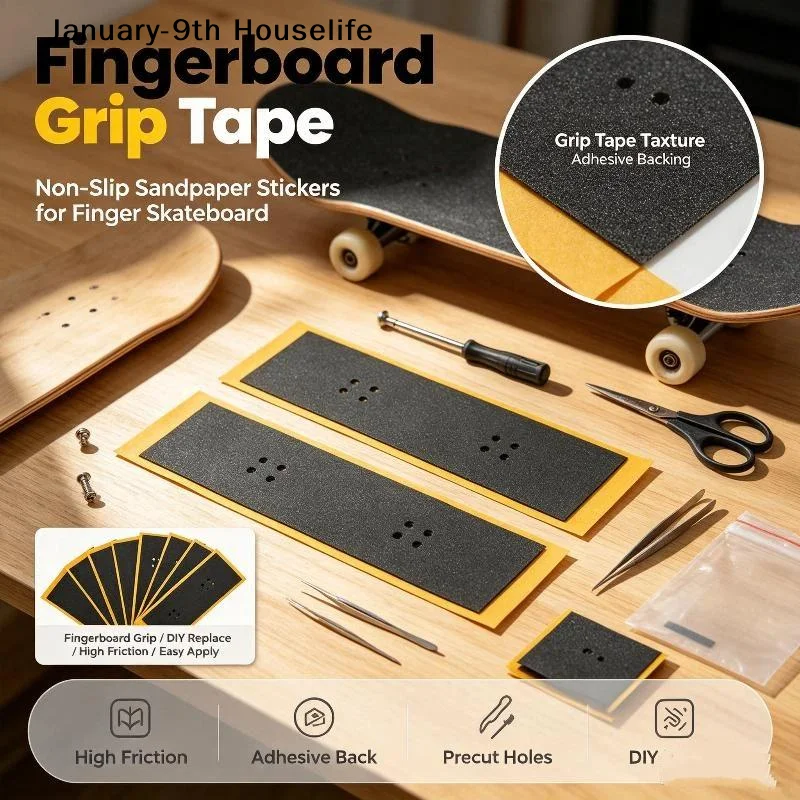 10Pcs PU Grip Finger Skateboard Grip Tapes Cuttable Black Fingerboard Deck Stickers Self-adhesive Non-slip Stickers