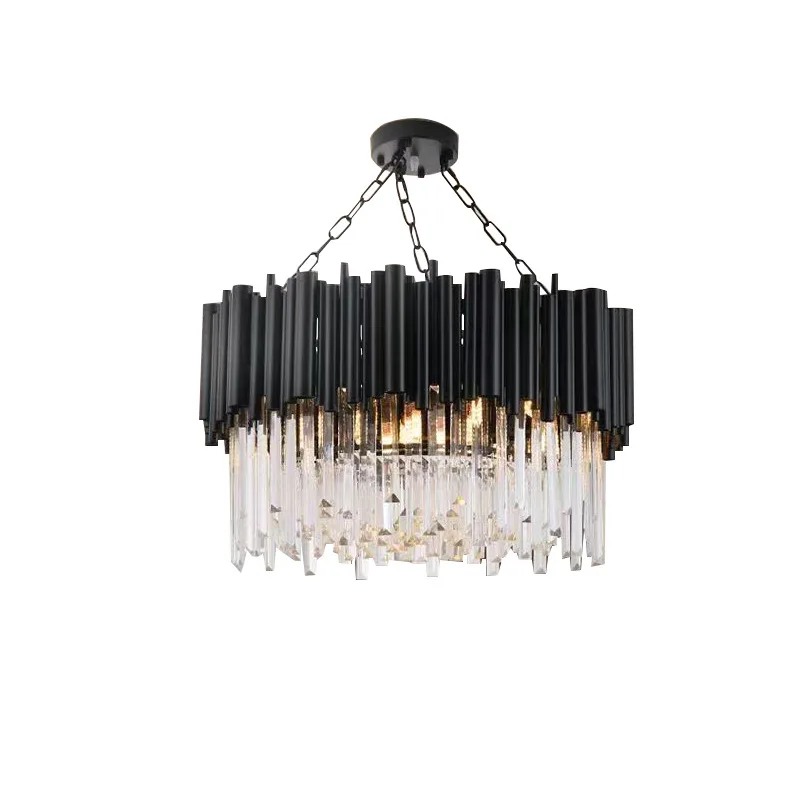 

Spiral Ceiling Lamps Strip-type Hanging Black Ironwork Optic Artistry Crystal Chandelier for Living Room Dining Room