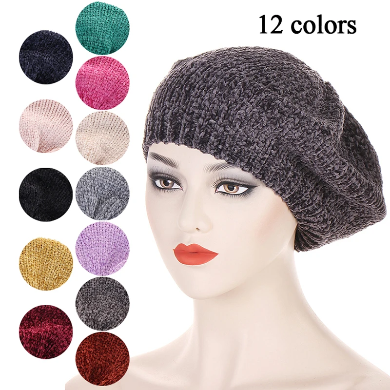 Fashion New Stylish Berets Chenille Material Winter Berets For Women Warm Knitted Hat Female Autumn Painter Caps Lady warm hats