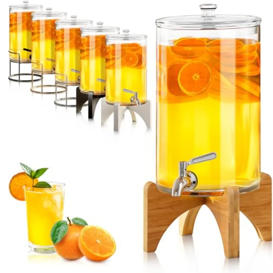 

2.2 Gallon Glass Beverage Dispenser With Stand Glass Water Dispenser With Stand Leakproof Spigot Ideal for Hot and Ice Cold Dri