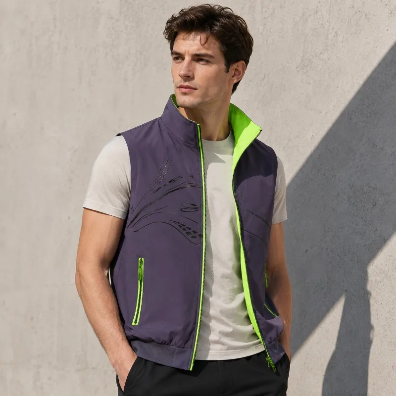 

Men's Stand Collar Vest Sleeveless Zip Up Jacket Contrast Trim Zipper Pockets Outdoor Casual Streetwear Daily Top