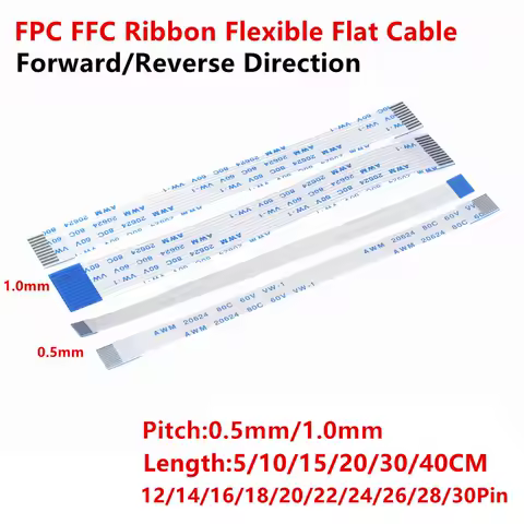 10Pcs 12Pin 14/16/18/20/22/24/26/28/30 Pin FFC FPC AWM 20624 80C 60V VW-1 0.5mm 1mm Pitch Flat Flexible Cable 5/10/15/20/30/40cm