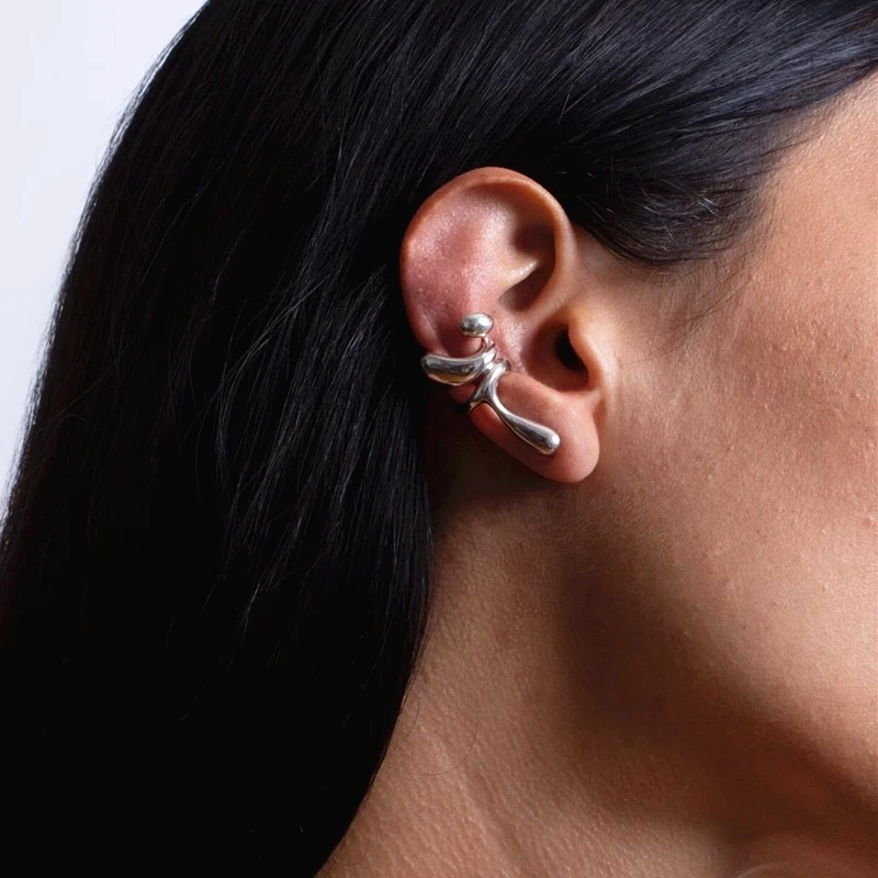 1PC Liquid Metal Irregular Double-Layer Ear Cuff Clip Earrings For Women Men Punk Cartilage Earclips Vintage Jewelry Gifts