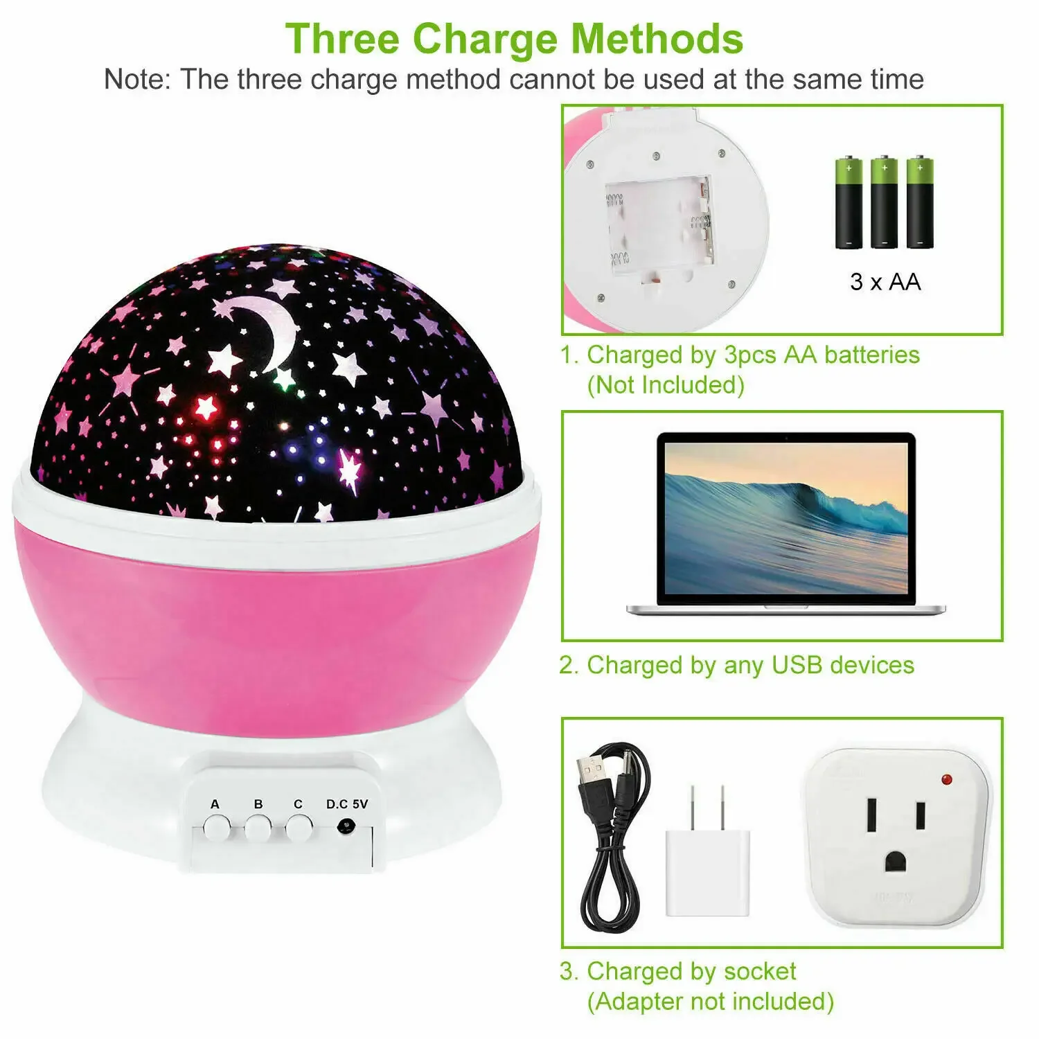 Girando LED Bedside Lamp for Children, Projetor Starry Sky, Quarto Star Night Lights, Nursery Moon Galaxy Lamp, Presentes