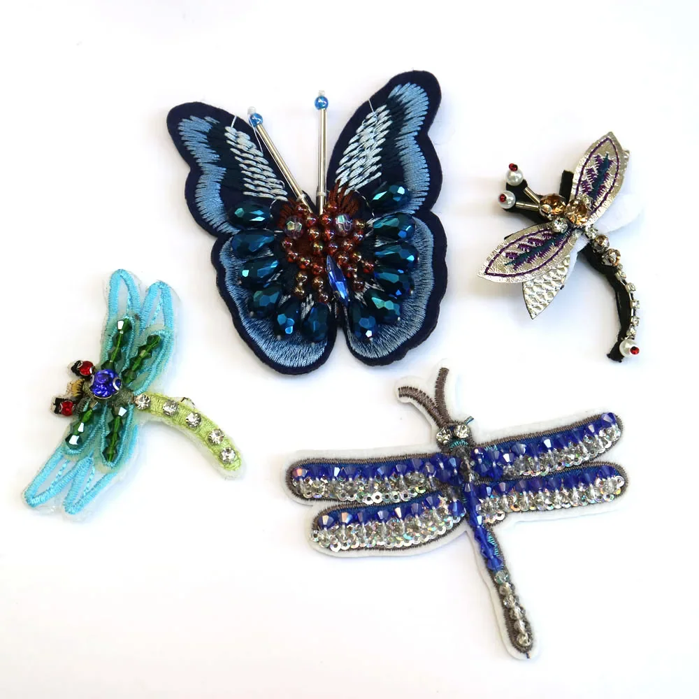 Dragonfly Rhinestone beaded patches for Clothing butterfly parches Sew on Sequins Applique decorative parches bordados para