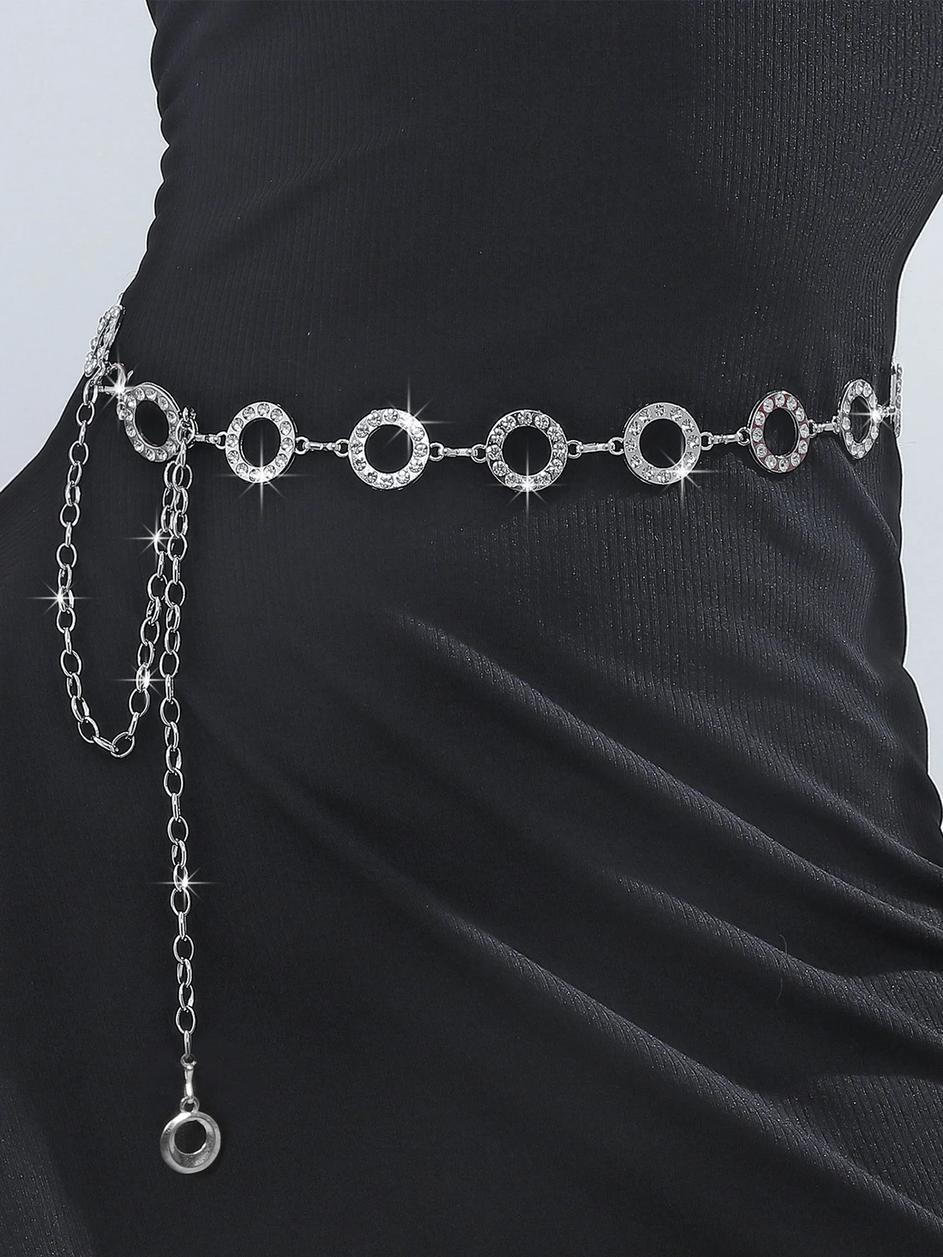 Fashion single-layer alloy waist chain banquet party rhinestone ring women's body chain