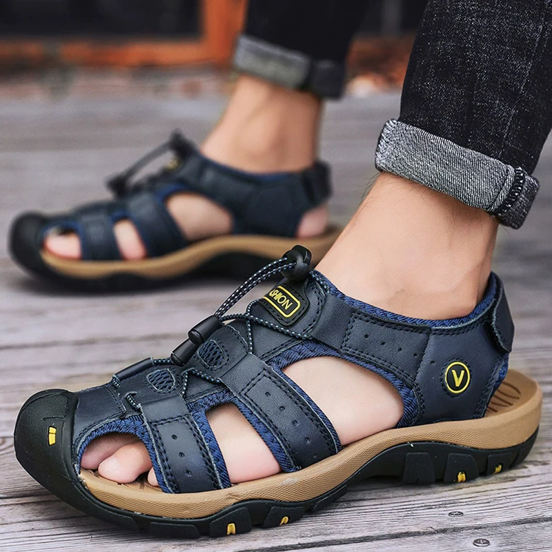 

Мужская обувь из натуральной кожи, новые летние уличные мужские сандалии, мужские сандалии, модные сандалии, тапочки, пляжная обувь, большой размер 38-48