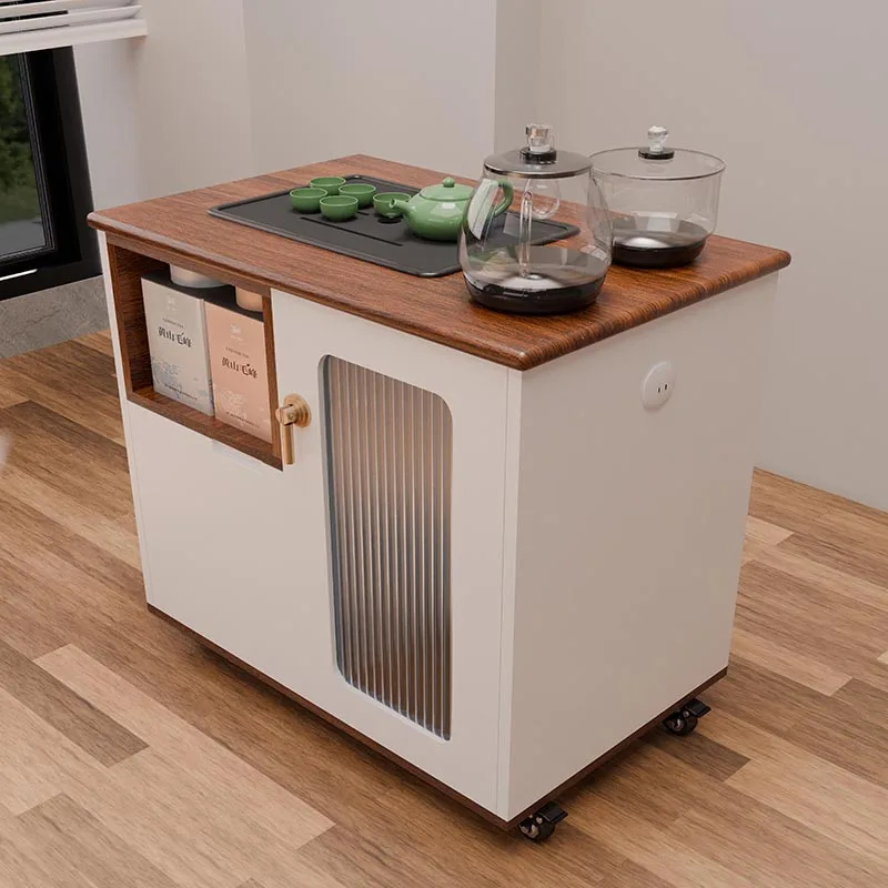 Balcony tea table household small apartment tea cabinet kettle integrated set mobile  table tea making multi-functional