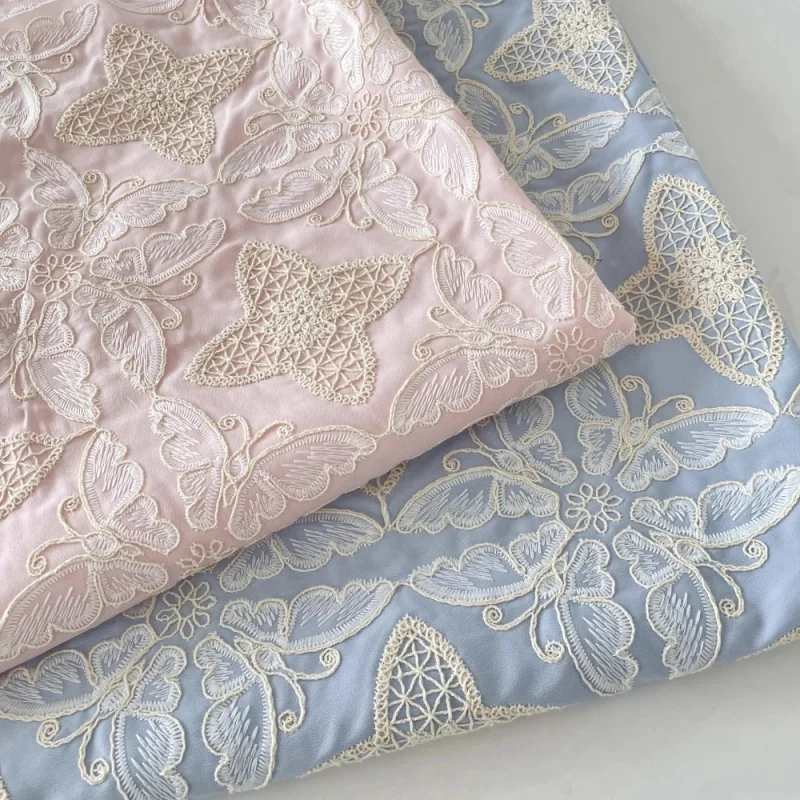 

Pink Blue Cotton Embroidered Fabric For DIY Shirt Top Dress Children's Clothing Handmade Curtains Tablecloths