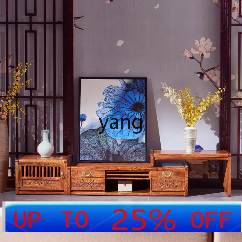 

CX mahogany TV cabinet red sandalwood living room modern new Chinese telescopic floor cabinet all solid wood furniture
