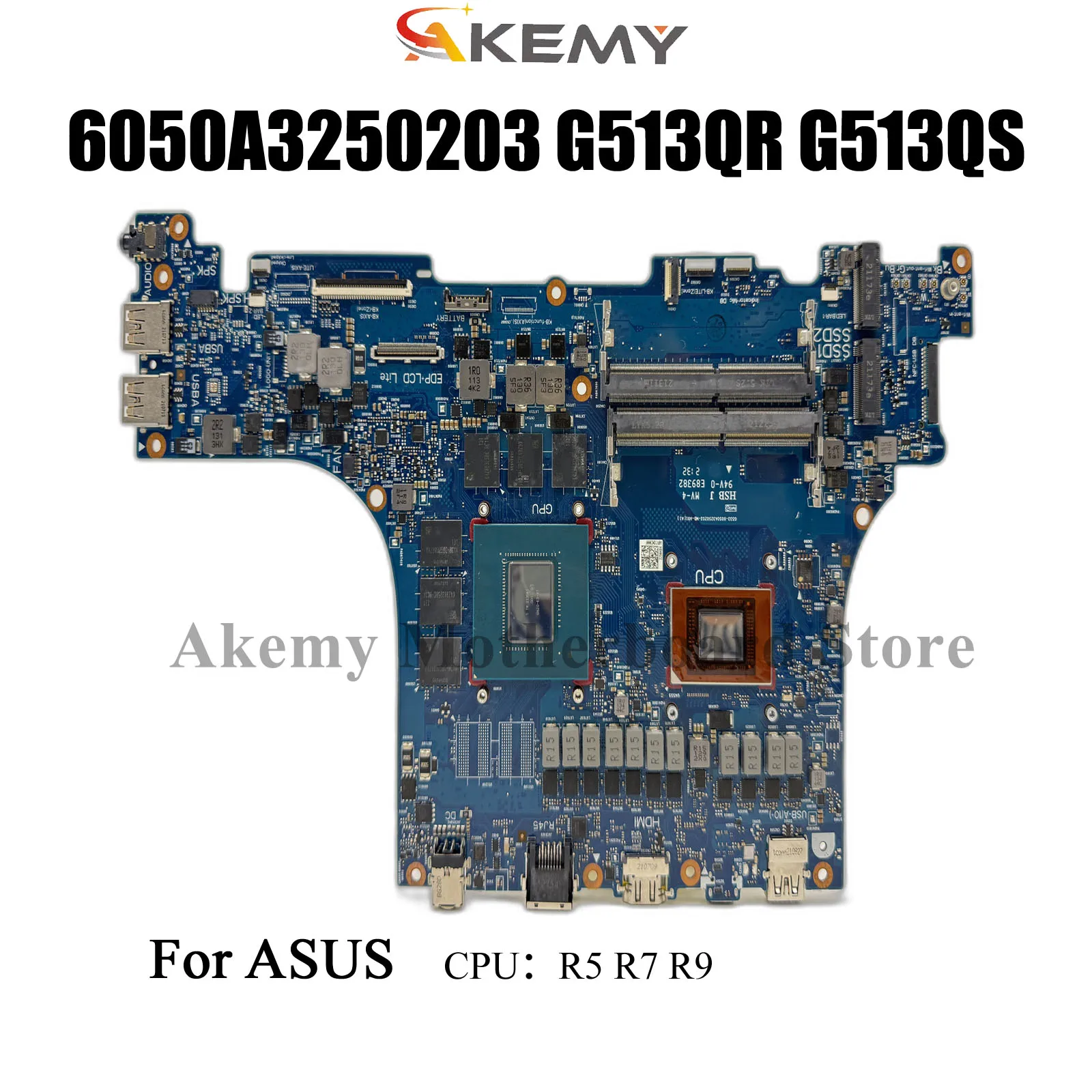 

6050A3250203 Laptop Motherboard For ASUS ROG Strix G15 G513QS G513QR G513QM G513Q Mainboard With R5 R7 R9 CPU tests OK fast ship